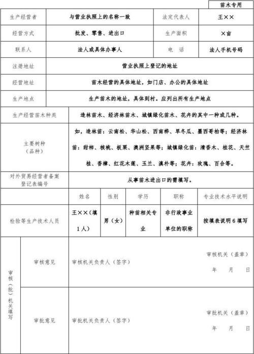 《林木种子生产经营许可证》申请表样表